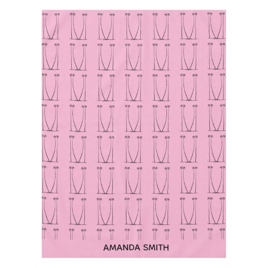 ソフトピンクパーソナライズされた、シルエットココナッツツリー テーブルクロス (正面)