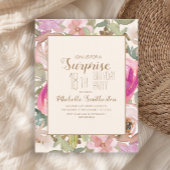 ソフトピンクパープルフローラサプライズ18誕生日 招待状