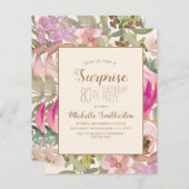 ソフトピンクパープルフローラサプライズ80誕生日 招待状 (正面/裏面)