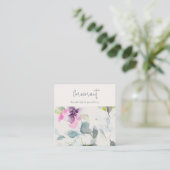 ソフトピンクパープルフローラスクリプトイヤリングスタッドホルダー スクエア名刺 (スタンド正面)