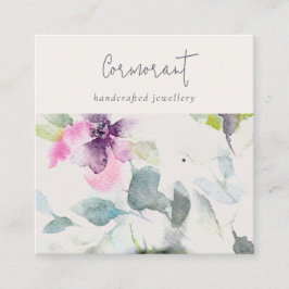 ソフトピンクパープルフローラスクリプトイヤリングスタッドホルダー スクエア名刺