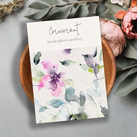 ソフトピンクパープルフローラスクリプトイヤリングネックレス 名刺