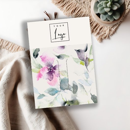 ソフトピンクパープルフローラロゴヘアクリップピンホルダー 名刺