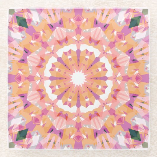 ソフトピンクピーチパープルグリーンスターエクレクチックデコール ガラスコースター (正面)