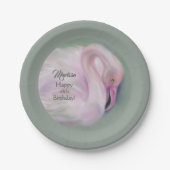 ソフトピンクフラミンゴパステルパーソナライズされた誕生日 ペーパープレート (正面)