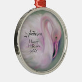ソフトピンクフラミンゴパステルパーソナライズされた メタルオーナメント (右)