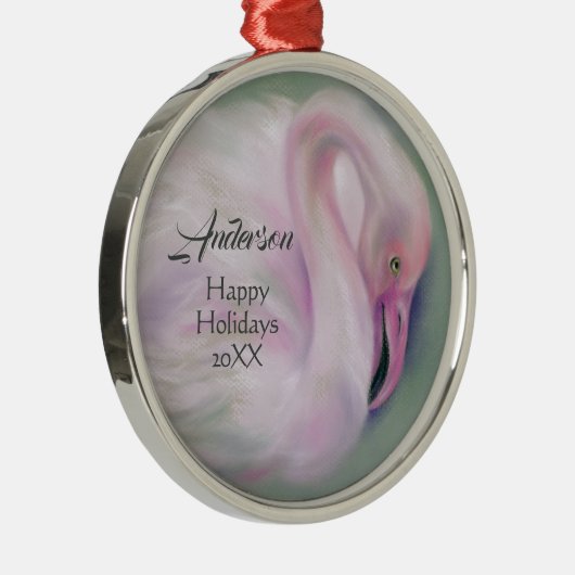 ソフトピンクフラミンゴパステルパーソナライズされた メタルオーナメント (右)