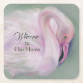 ソフトピンクフラミンゴパステル スクエアペーパーコースター (正面)