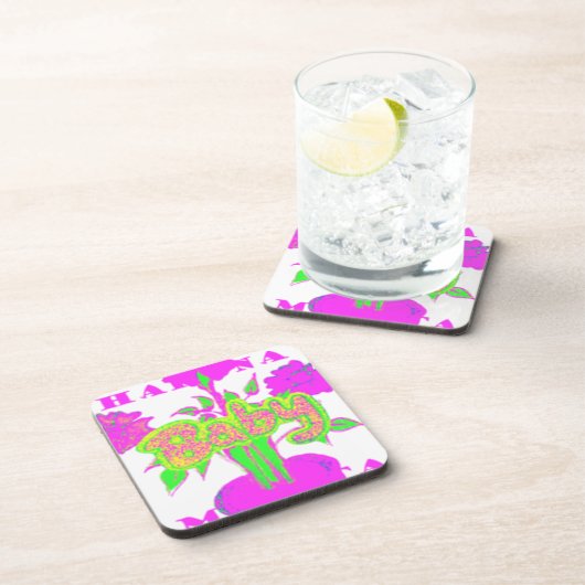 ソフトピンクフラワーアート:ベビーのTouch。 コースター (右側)