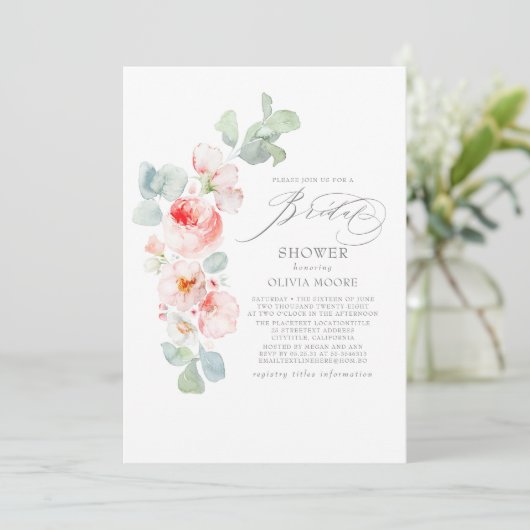 ソフトピンクフラワーズボエレガントホブライダルシャワー 招待状 (スタンド正面)