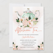 ソフトピンクフローラアフターヌンティーパーティーブライダルシャワー 招待状 (正面)