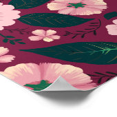 ソフトピンクフローラオン深いマルーン背景 ポスター (角)