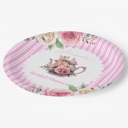 ソフトピンクフローラティーブライダルシャワー ペーパープレート (アングル)