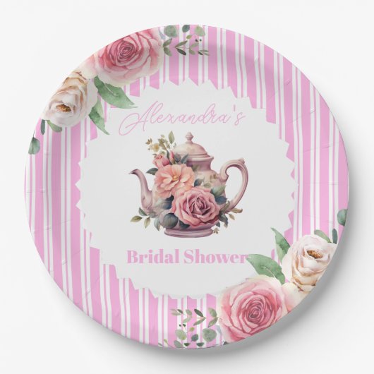 ソフトピンクフローラティーブライダルシャワー ペーパープレート (正面)