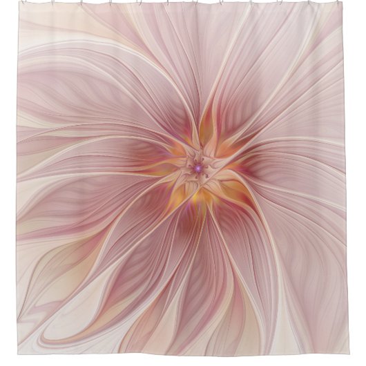 ソフトピンクフローラドリーム抽象芸術フラクタルアートフラワー シャワーカーテン (正面)