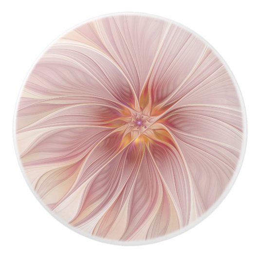 ソフトピンクフローラドリーム抽象芸術フラクタルアートフラワー セラミックノブ (正面)