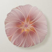 ソフトピンクフローラドリーム抽象芸術フラクタルアートフラワー ラウンドクッション (裏面)