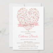 ソフトピンクフローラハートブライダルシャワー招待 招待状 (正面)