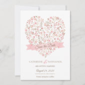 ソフトピンクフローラハート保存日 招待状 (正面)