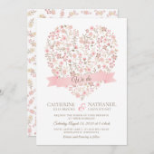 ソフトピンクフローラハート結婚式招待状 招待状 (正面/裏面)