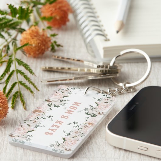 ソフトピンクフローラバラパーソナライズされた, キーホルダー (正面右)