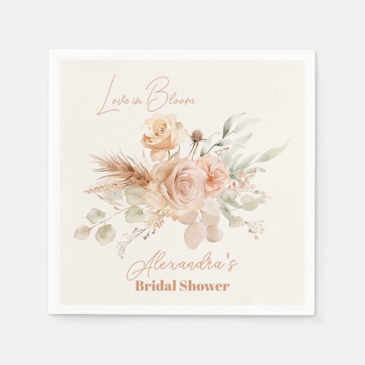 ソフトピンクフローラパンパスグラスブライダルシャワー スタンダードカクテルナプキン (正面)