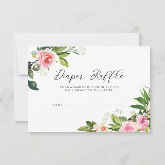 ソフトピンクフローラベビーシャワーおむつラッフル 招待状 (正面)