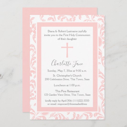 ソフトピンクフローラペイズリー第1共産主義 招待状 (正面/裏面)