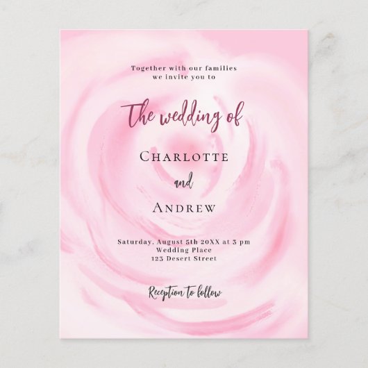 ソフトピンクフローラ予算結婚式招待状 (正面)