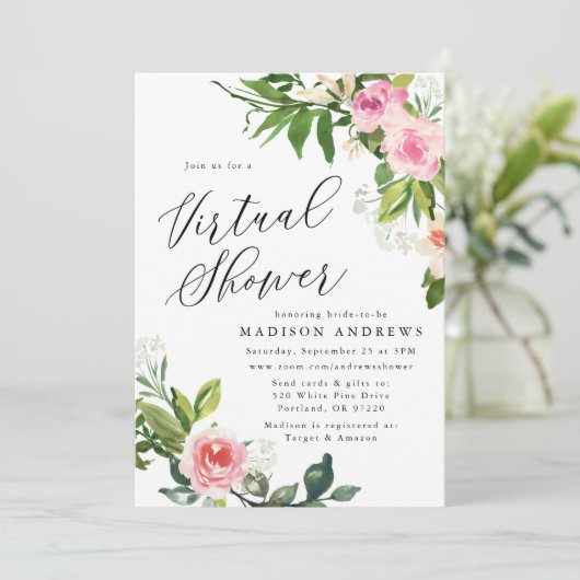 ソフトピンクフローラ仮想ブライダルシャワー 招待状 (スタンド正面)