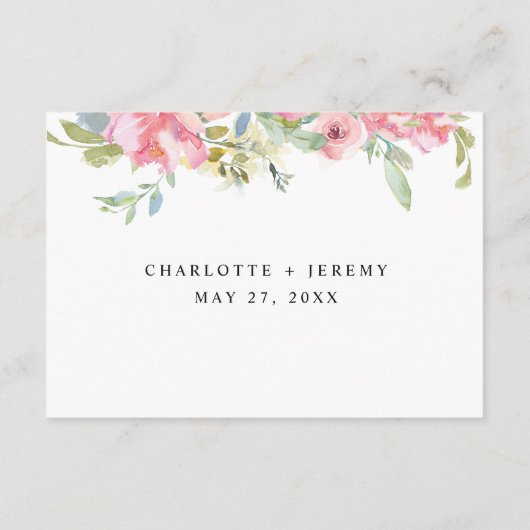 ソフトピンクフローラ水彩結婚式RSVP エンクロージャーカード (裏面)