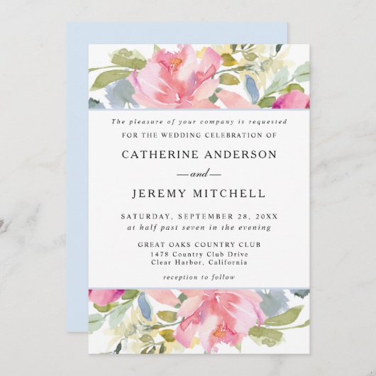 ソフトピンクフローラ水結婚色 招待状 (正面/裏面)