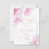 ソフトピンクフローラ水色牡丹ウェディングRSVP 出欠カード (正面)