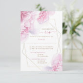 ソフトピンクフローラ水色牡丹ウェディングRSVP 出欠カード (スタンド正面)