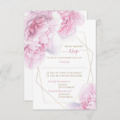 ソフトピンクフローラ水色牡丹ウェディングRSVP 出欠カード (正面/裏面)