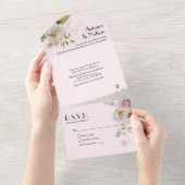 ソフトピンクフローラ結婚女の子らしい女の子 オールインワン招待状 (貼ってはがせる)