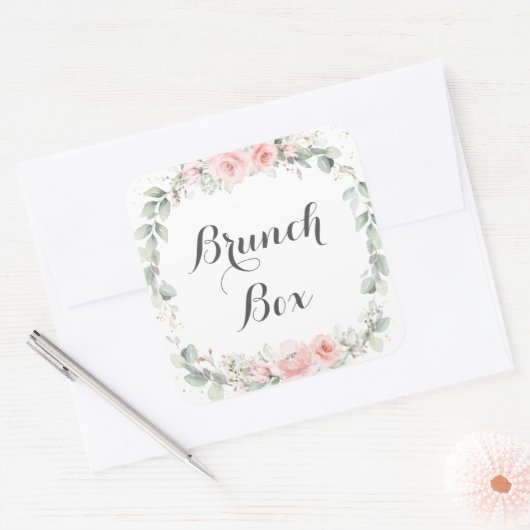 ソフトピンクフローラ緑リースサンキュービター スクエアシール (封筒)