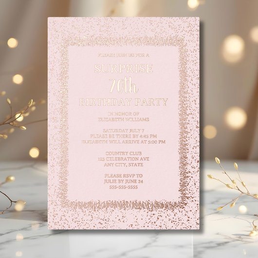 ソフトピンクフローラ70カスタムth誕生日 箔招待状