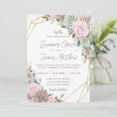 ソフトピンクブラウンセージグリーンフローラ結婚金ゴールド 招待状 (スタンド正面)