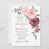 ソフトピンクブルゴーニュフローラ結婚クリスチャン 招待状 (正面)