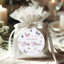 ソフトピンクブルーバタフライベビーシャワーメッセージカード フェイバータグ