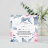 ソフトピンクブルーフローラ水彩ブライダルシャワー 招待状 (スタンド正面)