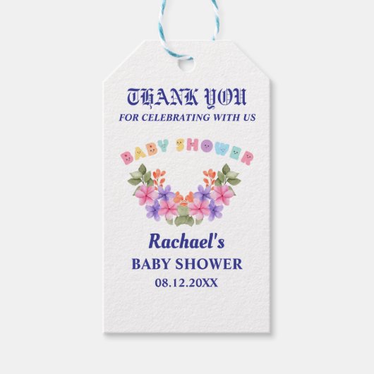 ソフトピンクベイビーシャワー、ベイビーガールシャワー ギフトタグ (正面)