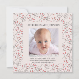 ソフトピンクベリー赤ちゃん女の子の誕生のお知らせ 案内状