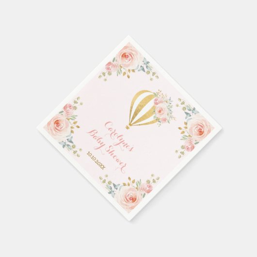 ソフトピンクホットエアバルーンアドベンチャーベビーシャワー スタンダードカクテルナプキン (角)