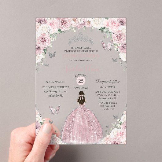 ソフトピンクホワイトフローラプリンセスキンセアニラXV 16 アクリル招待状 (インサイチュ (ポータブル))