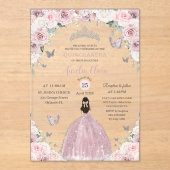 ソフトピンクホワイトフローラプリンセスキンセアニラXV 16 アクリル招待状 (正面)