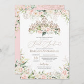 ソフトピンクホワイトローズエレガントスウィート16誕生日 招待状 (正面/裏面)