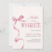 ソフトピンクボウサード誕生日ガール 招待状 (正面)