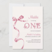 ソフトピンクボウファースト誕生日ガール 招待状 (正面)